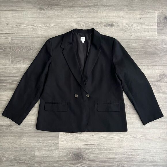J.CREW Drapey Twill Double Breasted Blazer Size 16 Black Minimalist Workwear 90s - Picture 1 of 11